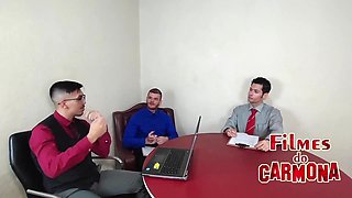 company celebrates the year's profits with an orgy among employees