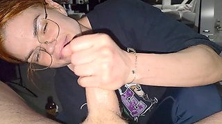 Close-up ASMR blowjob from cute redhead Lutost