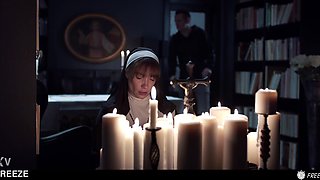 Russian Redhead Nun Used in Freeze Time Fuck - Hot Blasfemy Real Life Doll Sex with Sata Jones