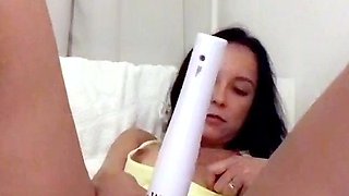 Blonde tight pussy babe solo toy fun in glamour masturbation