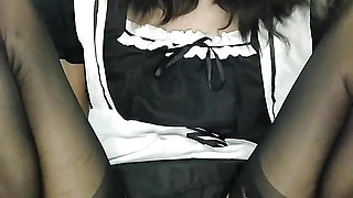 Tranny maid Fucks her ass Jerk off and use cum as lube to keep fucking her ass
