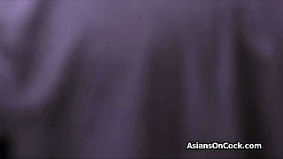 Asian coed loves her phone and sucks dicks