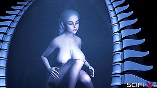 Hot alien sex in a dark cave with a horny young blonde