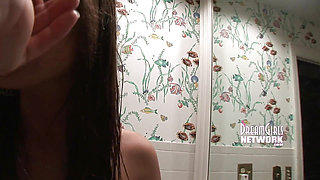 Brunette girl pees at a party