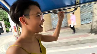 Skinny Thai girl with glasses loves sex