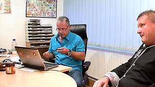 Milf secretary persuaded to have a threesome in the office