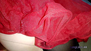 Black Tights, a Red Skirt, a Huge and a Vibrator. and a Lot of Sperm!