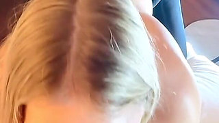 Blonde Jill Sucks the Cum Out of Cock in Her Shiny Black Pantyhose