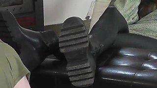 Mistress Cassy's Dirty Boots Are Cleaned by the Slave's Tongue