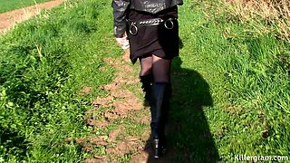 Horny Inked Punk Slut Meets Two Hung Lads on a Walk and Lets Them Use Her Holes Like a True Dogging Slut