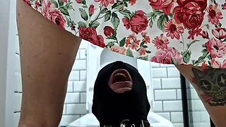 Brunette Dominatrix Nika Pisses in Slave's Mouth - Toilet Fetish Femdom Golden Shower