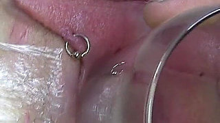 Far Spread and Pumped Pussy Worked with Dildos Glasses and Billiard Ball Part3