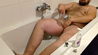 I look into the bathroom and my stepsister is taking a bath. I wash her and she polishes my penis.