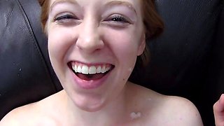 Petite amateur redheaded teen pisses and sucks cock