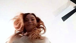 Classy redhead MILF in black lingerie fucks with black stag