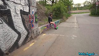 Hot brunette Jade Amor performs street doll rails martin's sausage & gulps sperm for cash - fakehub