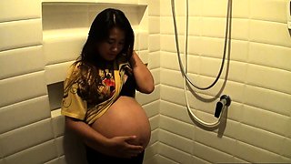 Huge belly pregnant Thai MILF POV fuck