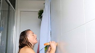 Big Tits Babe Bathroom Dildo Bliss