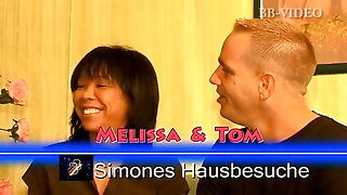 Simones hosts a horny Asian for a threesome fuck and warm cum