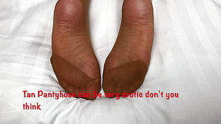 Mrs Mature Feet wearing her old Tan Pantyhose