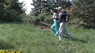 Old Man Fucks a Naughty Teen Outside In a Public Park