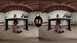 Hot Brunette Petra Dressed As A Sexy Secretary In Sheer Black Stockings; Amazing Legs And Feet On Pornstar Vr