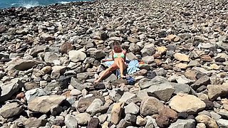 Triple sex with blonde and brunette on nudist beach