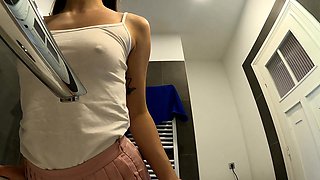 Hot and Beautiful Horny College Girl Flashes Her Meaty Pussy Under Her Mini Skirt and Shows Naked Ass