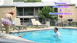 BBW Nurse Vicki and Handsome Harry in Pool Battle