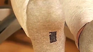 Dirty Grey Sneaker Socks in Pink Clogs - Casual Foot Tease