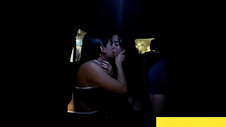 Stepdaughters show themselves in public and have sex in the car