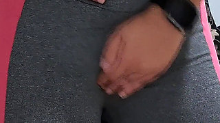 Masturbating Her Camel Toe on the Table with the Neighbor's Help