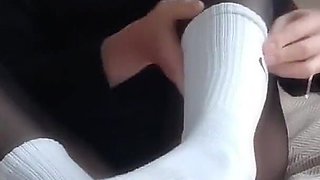 I'm so Horny When I'm Wearing Sexy Pantyhose and White Socks and Want to Play with My Pussy