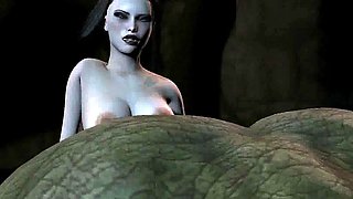 3D cartoon orc gets fucked by a babe with a strap on