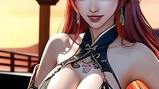 Beautiful hot Chinese girl in temple with enormous nice breasts, Ai model