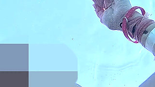 Flashing My Pussy in Front of a Student in Public Swimming Pool and Helps Me Masturbate - It's Very Risky with People Near
