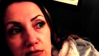 Hot brunette amateur MILF rides hubbys cock