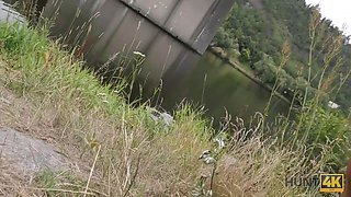 Sexy Slim Buxom Evelyn Neill Fucks With a Stranger In Risky Public In Front Of Her BF For Money
