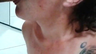Enjoying My New Big Dildo with a Cock in My Mouth