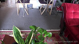 Vacuuming in White Pantihose