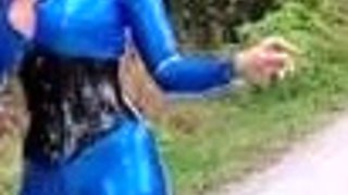 Sophie Elodie - Outdoors In My Blue Latex Catsuit
