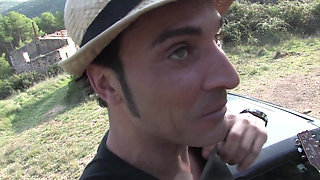 Sensual brunette wildly fucked in a car