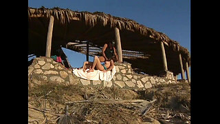 Threesome - Two Young Big Tits Friends on Vacation Share a Surfer's Big Cock on the Beach