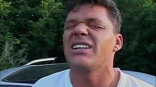 Busty Milf Gets Fucked On The Hood Of The Car By A Big Cock That Cums In Her Mouth