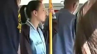 Asian guys fuck white cheerleader on bus