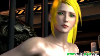 Huge breast blondie Samus rides huge alien male pole
