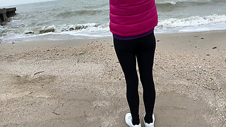 Stepmom on the Beach Pees and Shows Her Ass