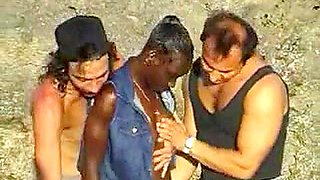 African shaggy hotty fuck two lads on the rocks
