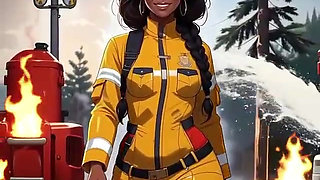 Slutty FireFighter fucks dirty cock outside the fire truck