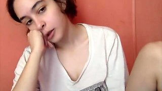 19 year old busty webcam girl with innocent face touches her big natural ti